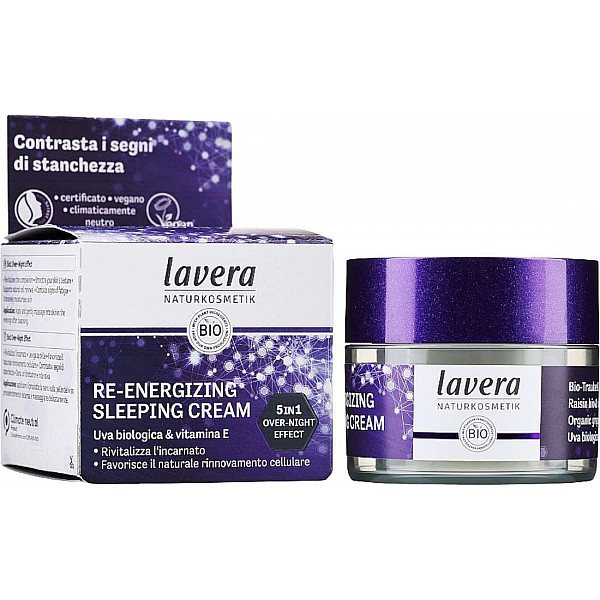 Lavera Re-energizing Sleeping Cream για Ενυδάτωση & Ανάπλαση με Υαλουρονικό Οξύ 50ml