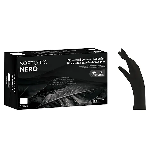 Γάντια latex Soft Touch μαύρο χωρίς πούδρα (100τμχ)